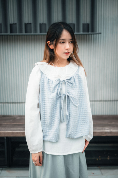 雙層圓花領長袖襯衫｜2色入