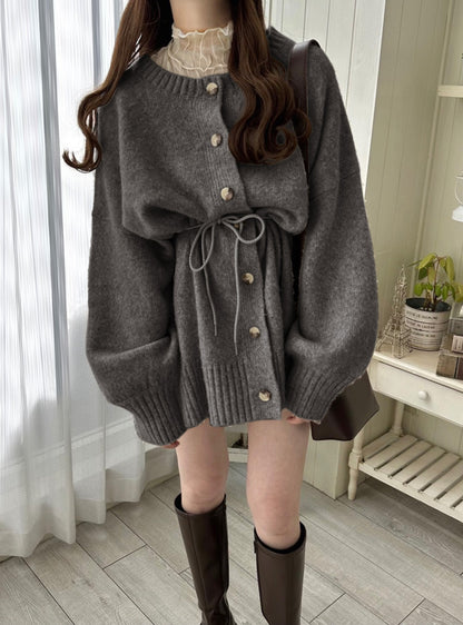 馬海毛觸感針織開襟衫搭配腰帶｜5色入