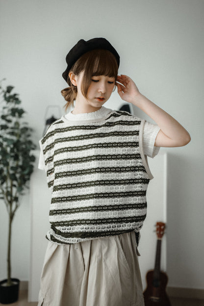 OVERSIZE洞洞條紋VEST｜2色入