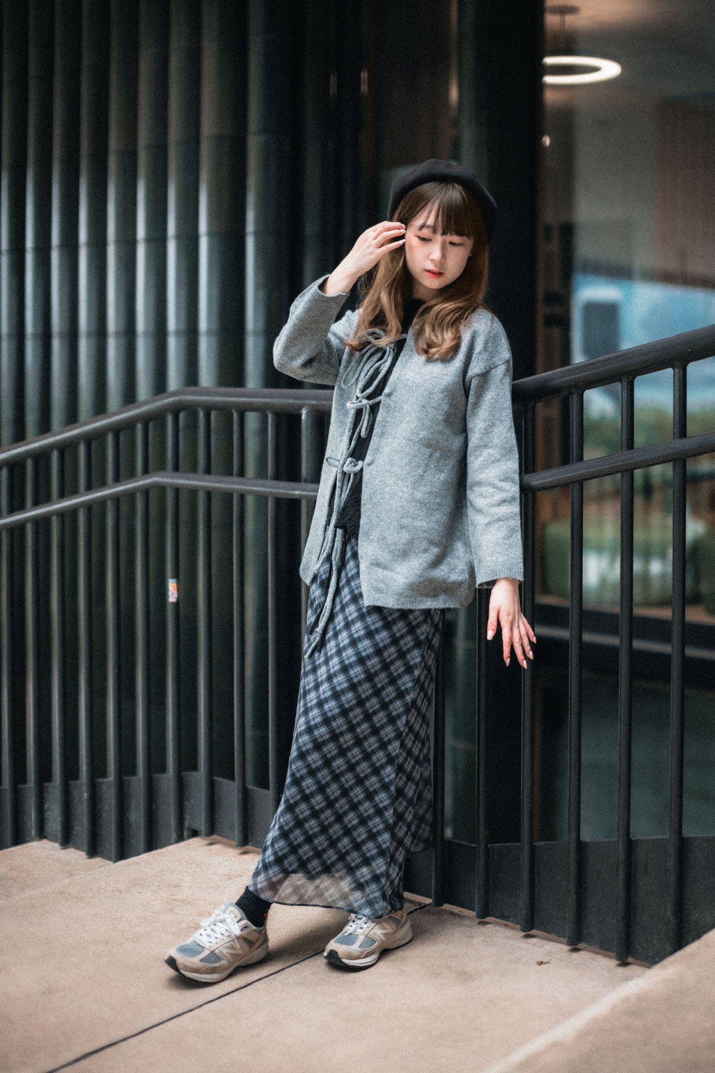 法式半透紗斜格紋半身裙｜2色入