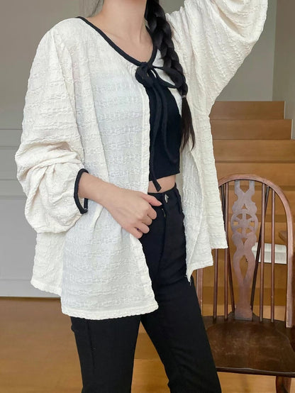 泡泡質蝴蝶結綁帶外搭｜2色入