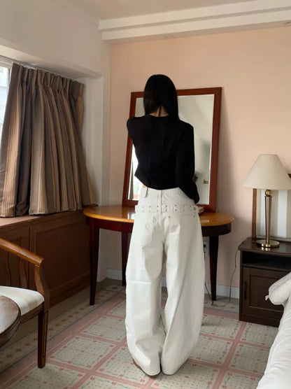 鉚釘半腰帶彎刀褲｜1色入