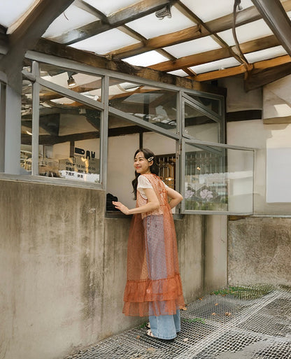 立體點點蛋糕下擺透膚綁帶罩衫｜4色入