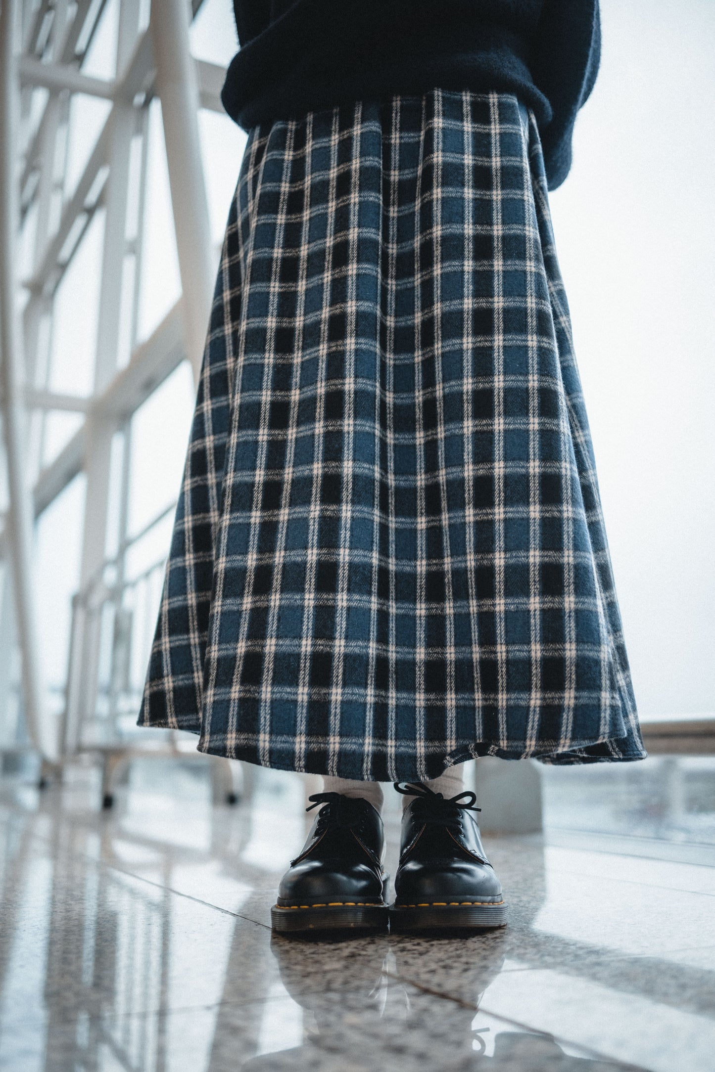 絨面格子A字半身裙｜3色入