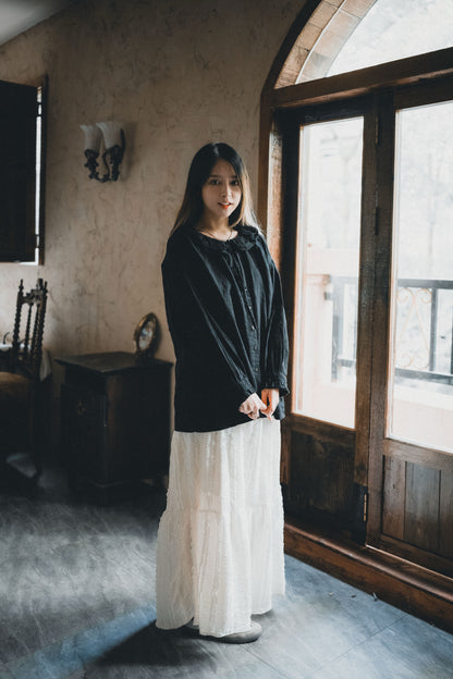 雙層花邊領小綁結襯衫｜4色入