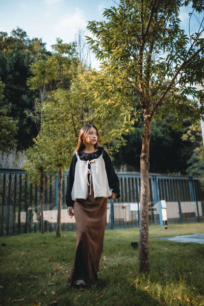 豎紋後分叉Ruffle魚尾裙｜3色入