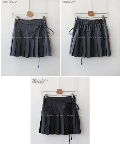 蝴蝶綁繩腰帶百褶短裙｜2色入