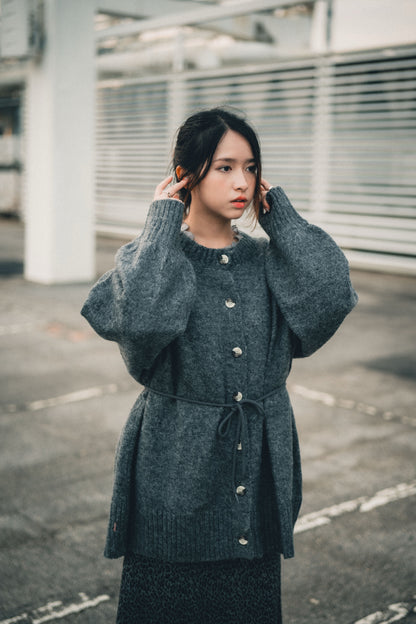 馬海毛觸感針織開襟衫搭配腰帶｜5色入