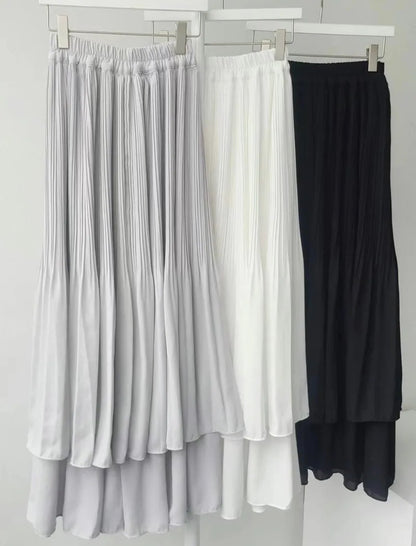 氣質仙女細褶雙層飄飄裙｜3色入