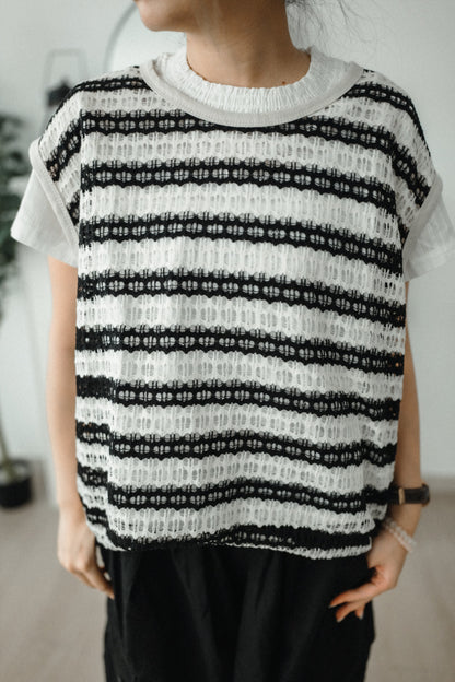 OVERSIZE洞洞條紋VEST｜2色入