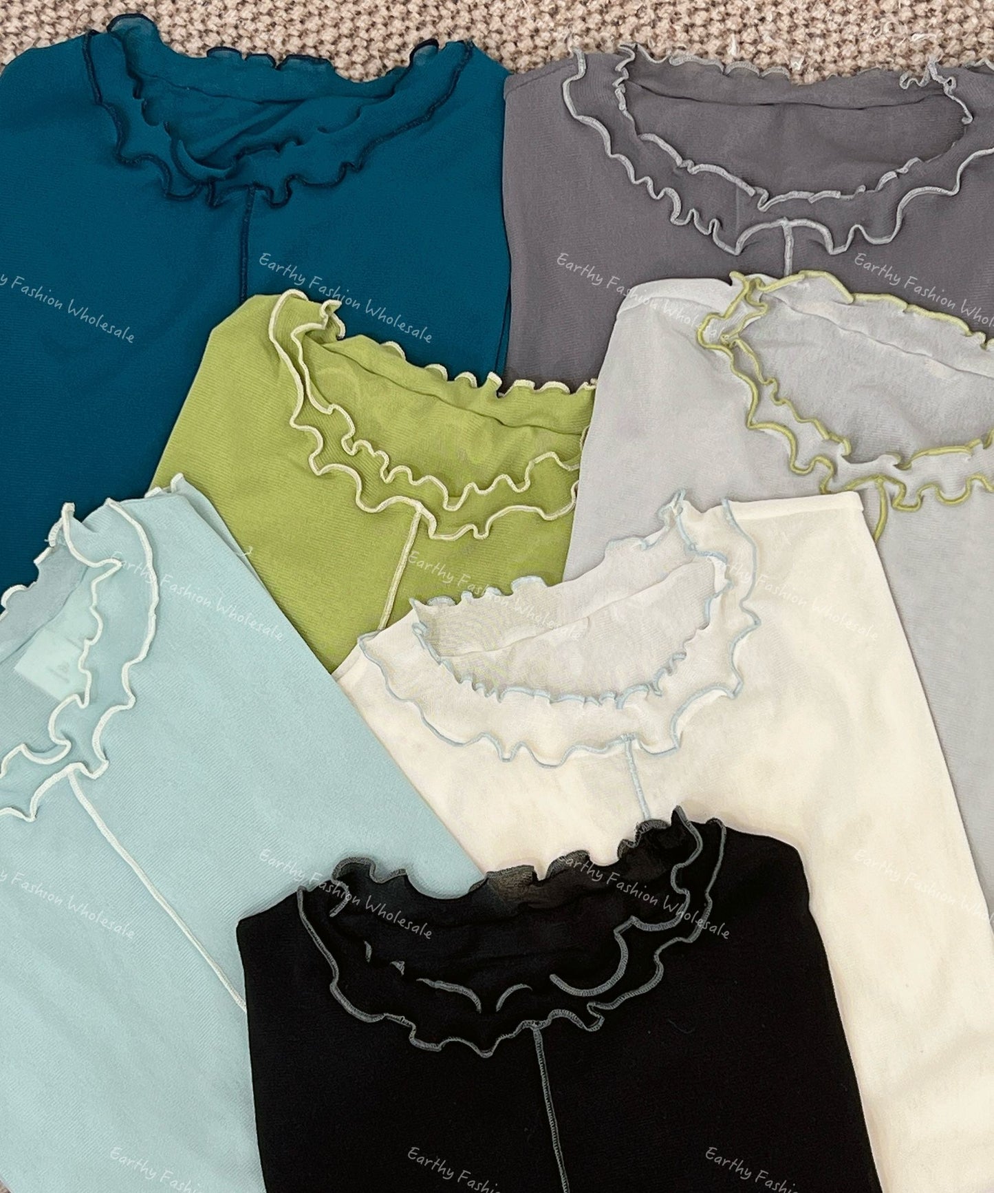 [最後現貨❕] 夏日☀️透膚明線撞色RUFFLE TOP｜7色入