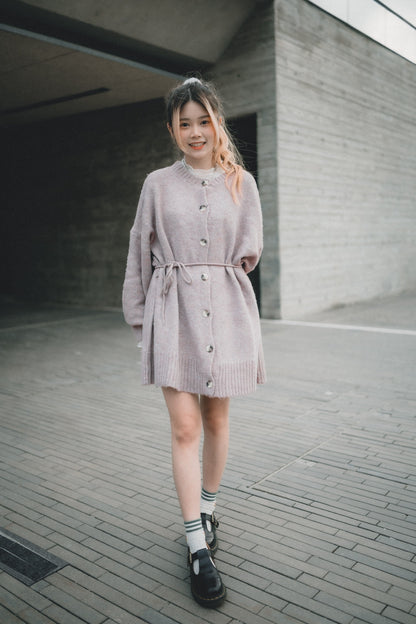 馬海毛觸感針織開襟衫搭配腰帶｜5色入