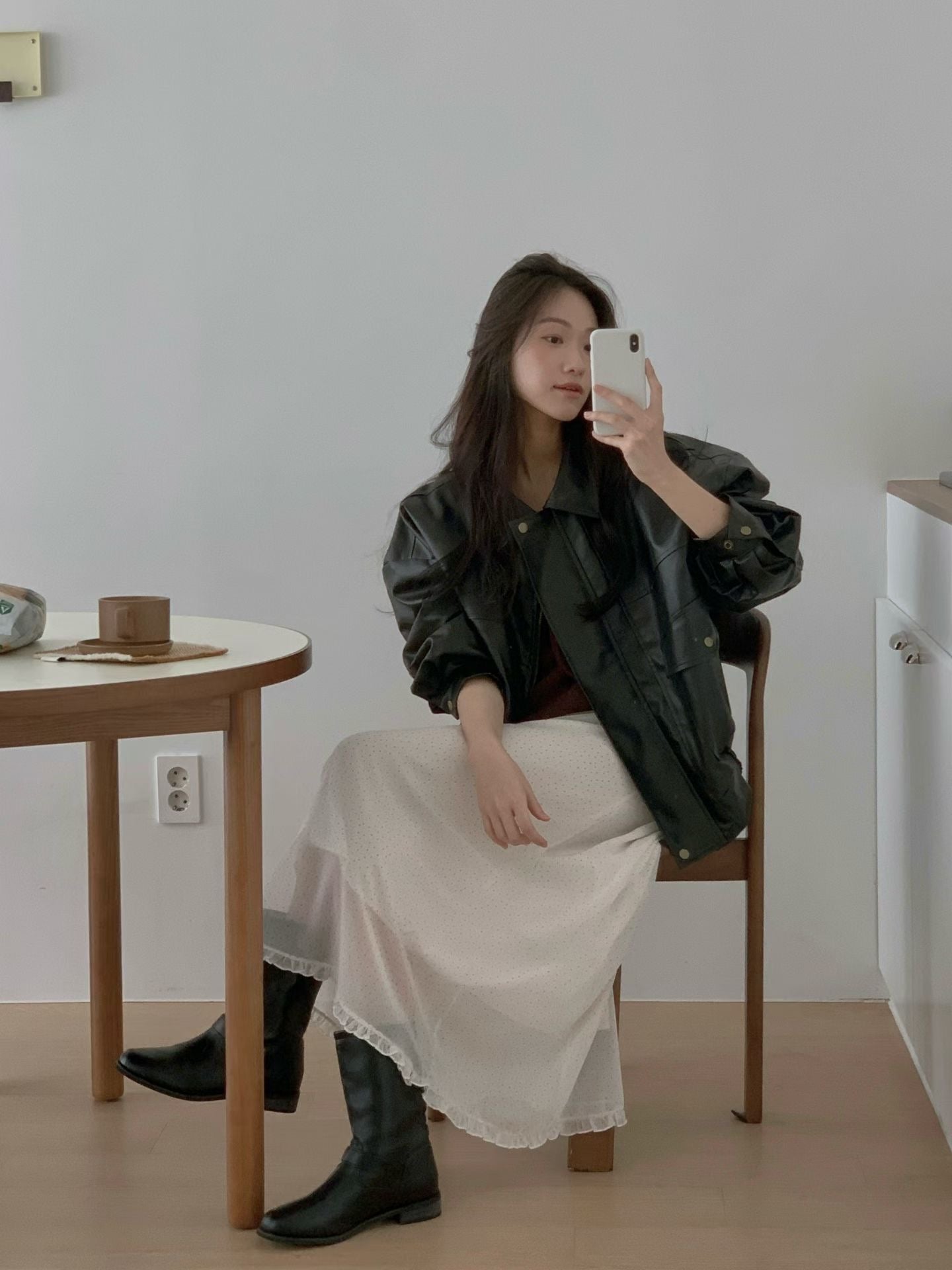 鬆緊腰dot dot花邊雪紡裙｜2色入