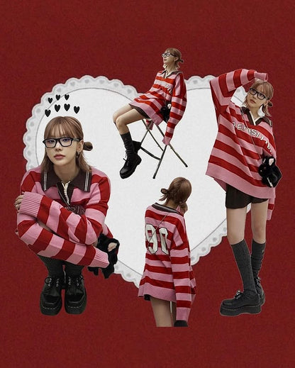 復古棒球風REPOSITION拼色針織上衣｜3色入