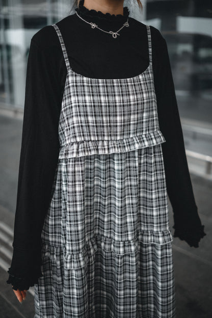 秋冬🟤格紋Ruffle OPS｜4色入