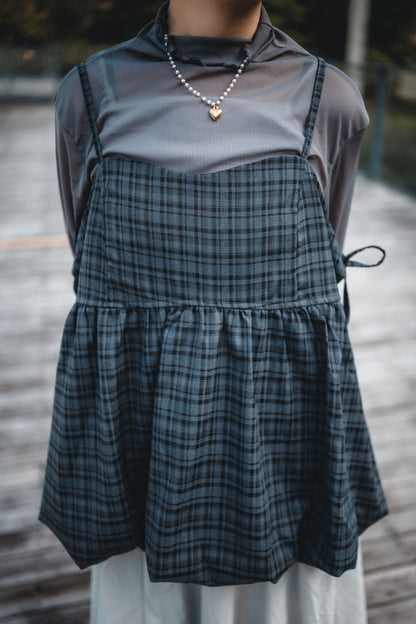 秋冬格紋🪟側綁帶泡泡背心外搭｜4色入