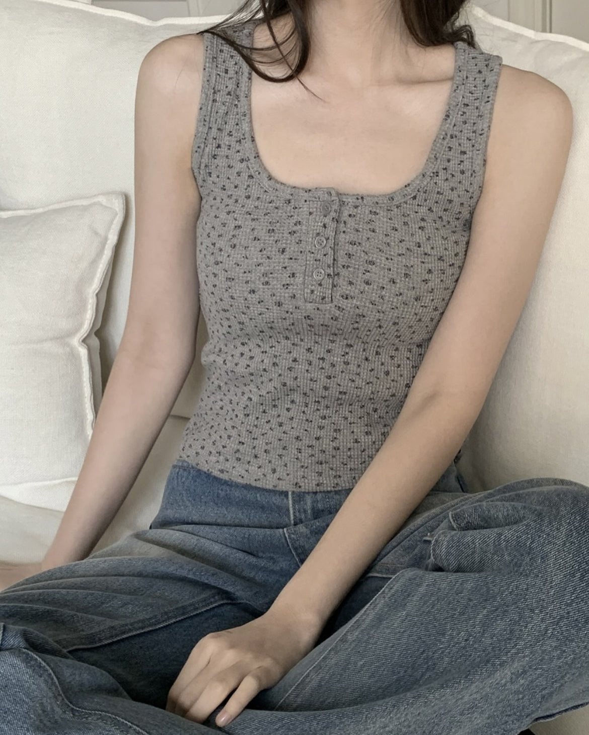 夏天💐小碎花方領背心｜3色入