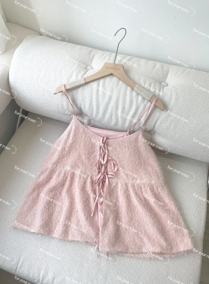 Bling Bling毛毛蝴蝶結綁帶背心｜6色入