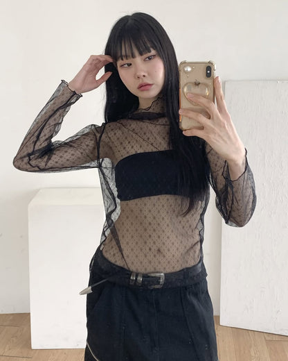 [新色加入🧊] 小雪花透膚捲邊內搭TOP｜3色入