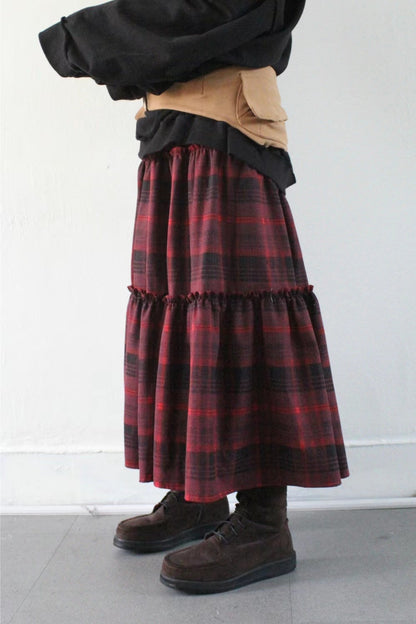 挺布料薄絨面冬日格紋半裙｜2色入