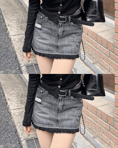 Sugar Lace Vintage Washing Denim Mini Skirt | 2 colors