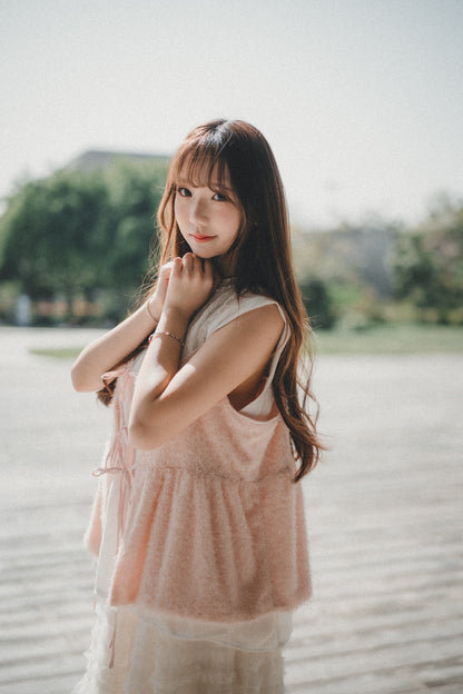 Bling Bling毛毛蝴蝶結綁帶背心｜6色入