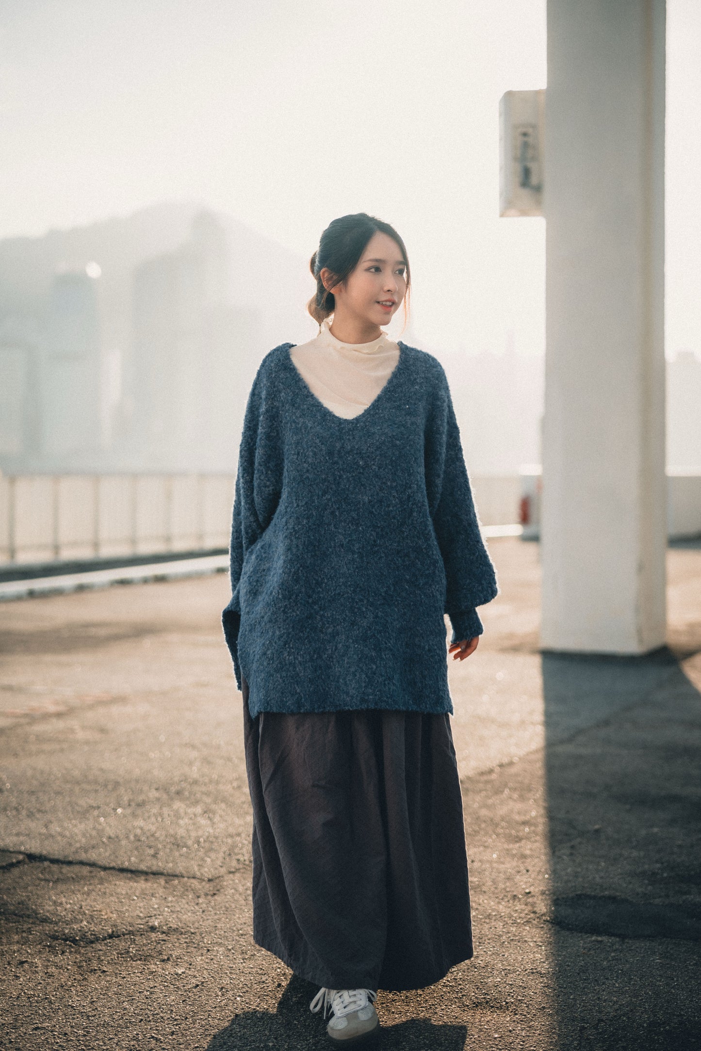 羊毛混紡V領針織上衣｜3色入