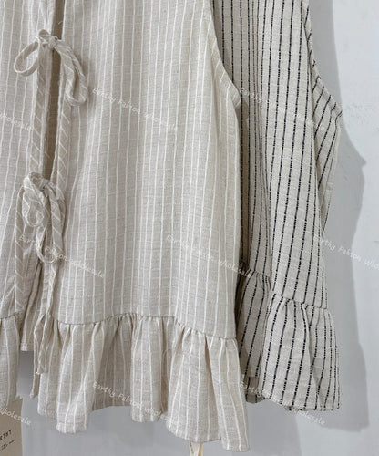 無印風 · 麻質2WAY直紋綁帶背心外搭｜2色入