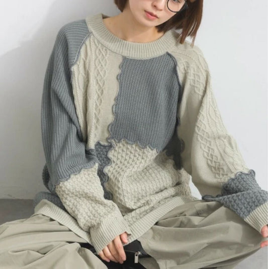 拼色縫接針織knit top｜4色入