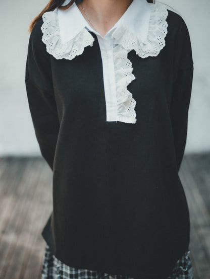 通花娃娃領 ❁ 薄長袖上衣｜2色入