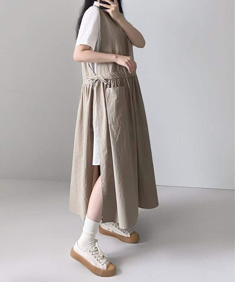 風琴摺紋側綁帶棉麻背心OPS｜2色入