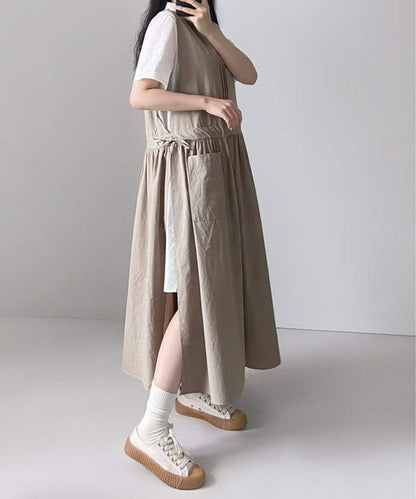 風琴摺紋側綁帶棉麻背心OPS｜2色入