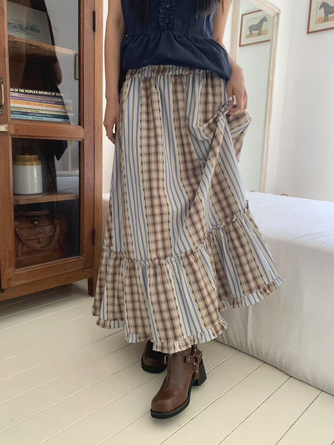 特別！條子拼格格紋sk｜2色入