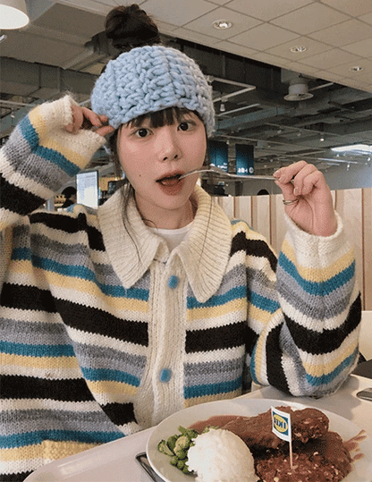 多巴胺條紋🌈 翻領針織上衣｜3色入