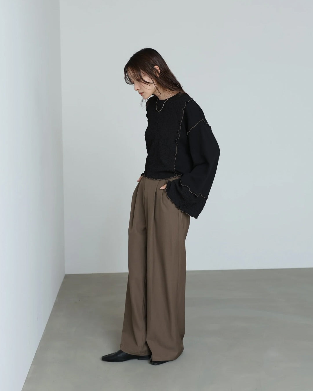 雙拼布料捲捲邊Crop Tee｜3色入