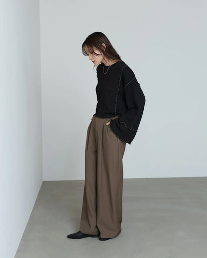 雙拼布料捲捲邊Crop Tee｜3色入