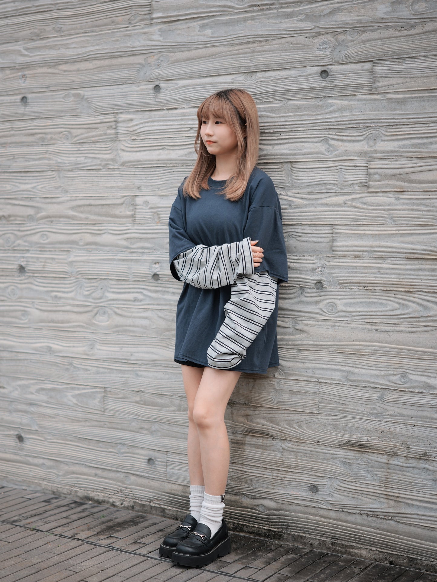 Boyish間條手袖假兩件Tee｜2色入