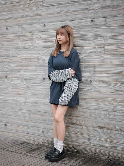 Boyish間條手袖假兩件Tee｜2色入