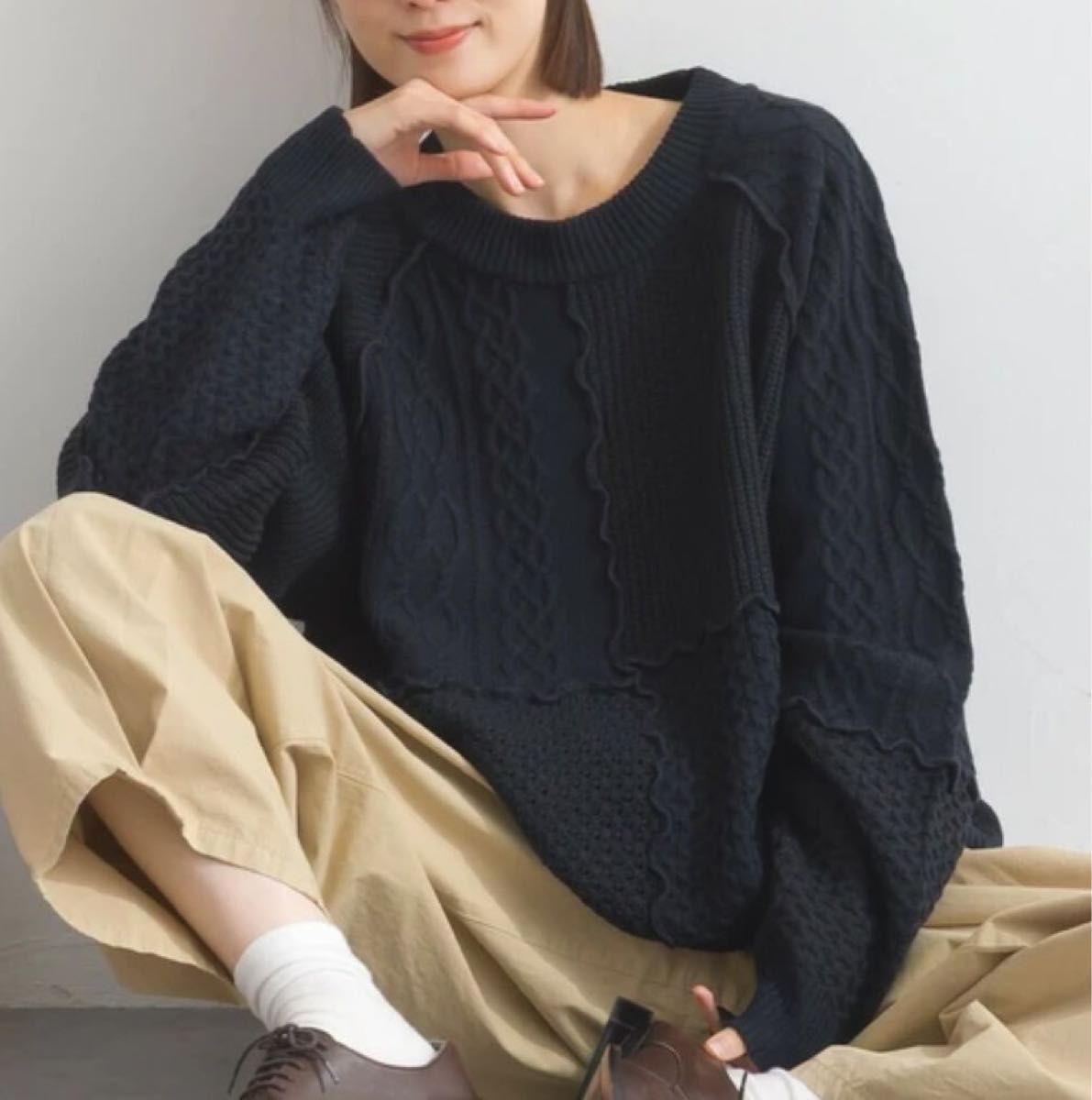 拼色縫接針織knit top｜4色入
