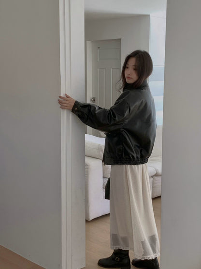 鬆緊腰dot dot花邊雪紡裙｜2色入