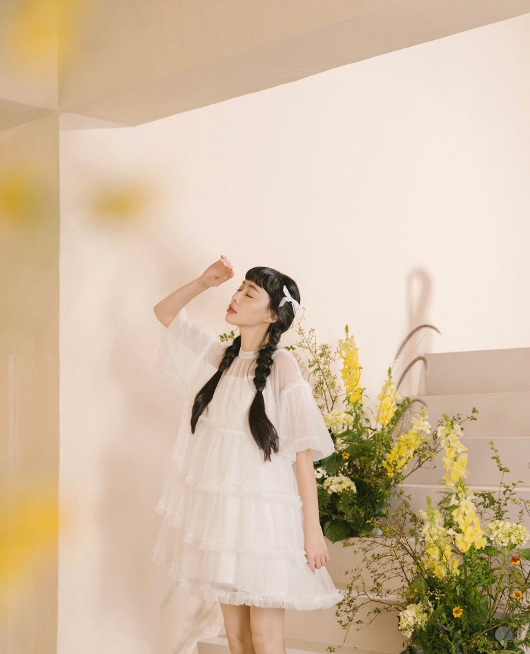 靚重工✨ 澎袖透紗蛋糕娃娃裙罩衫｜2色入