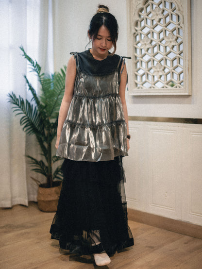 特別！公主風緞帶邊多層紗紗蛋糕長裙｜3色入