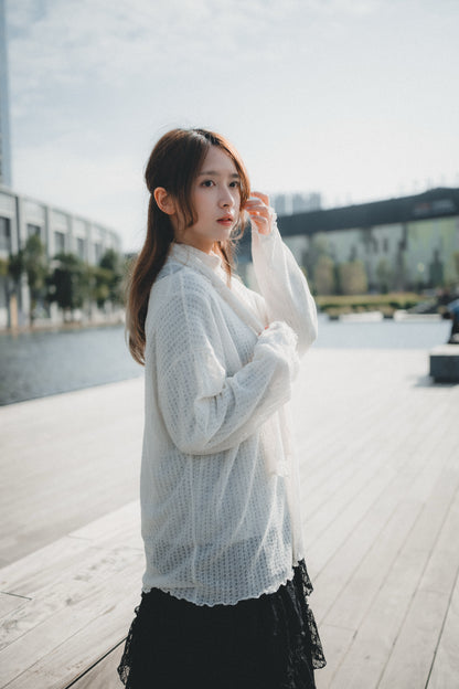 LOOSE FIT薄針織上衣 連圍巾set｜3色入