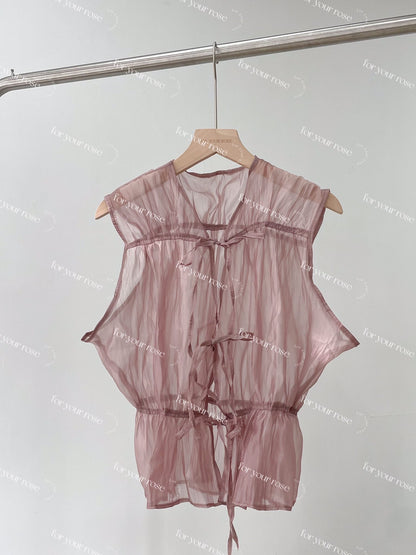 日系透明感🎐綁帶背心外搭｜5色入