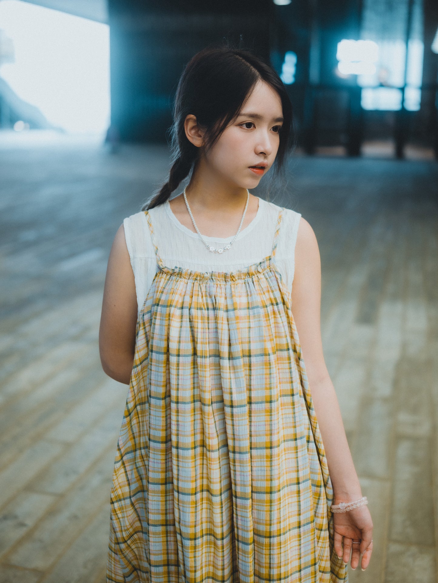 日系雜混色格紋吊帶OPS｜2色入