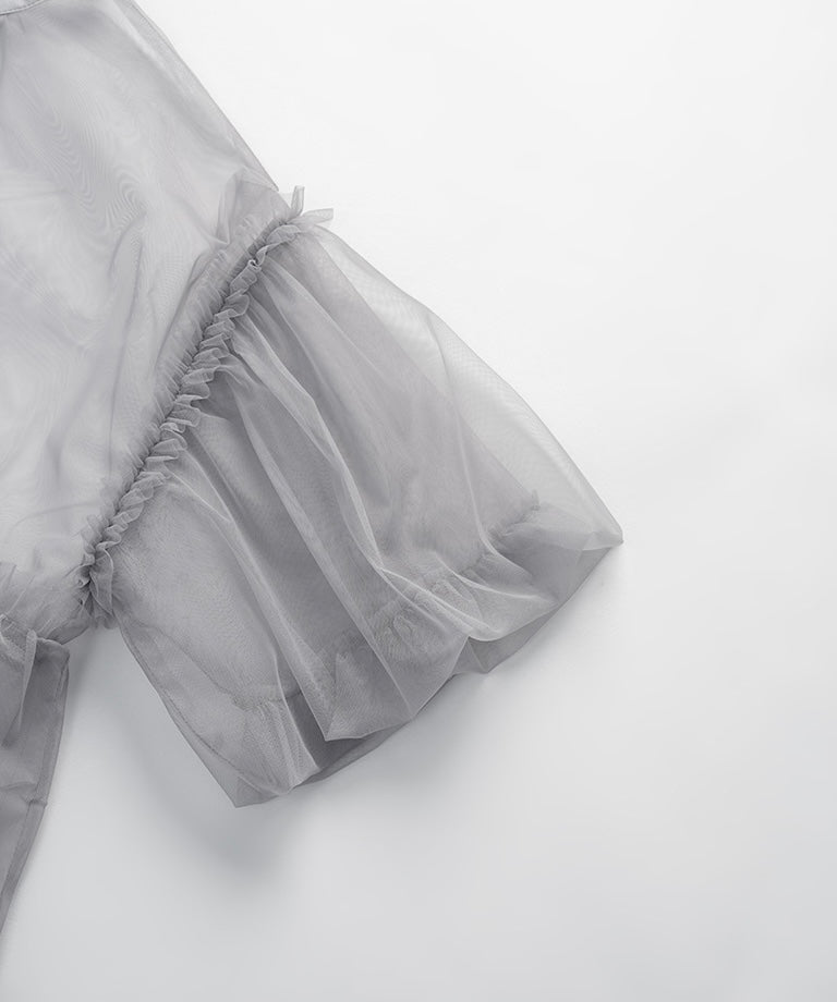 靚重工✨ 澎袖透紗蛋糕娃娃裙罩衫｜2色入