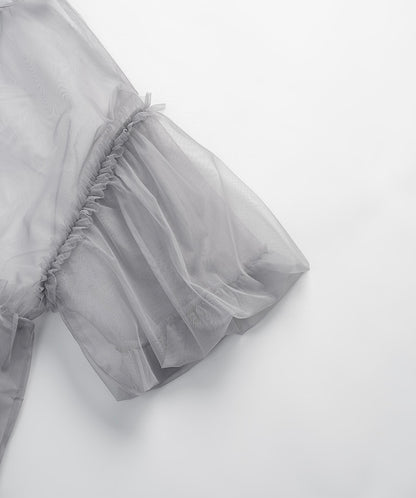 靚重工✨ 澎袖透紗蛋糕娃娃裙罩衫｜2色入