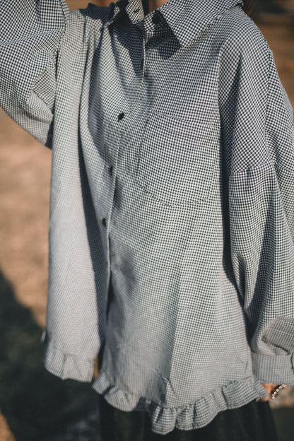 RUFFLE下襬➿小格子襯衫｜4色入