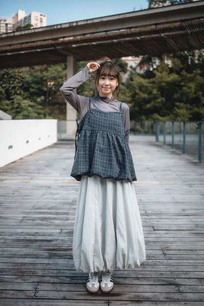 秋冬格紋🪟側綁帶泡泡背心外搭｜4色入