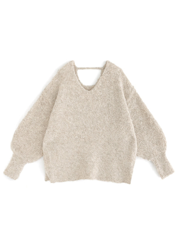 羊毛混紡V領針織上衣｜3色入